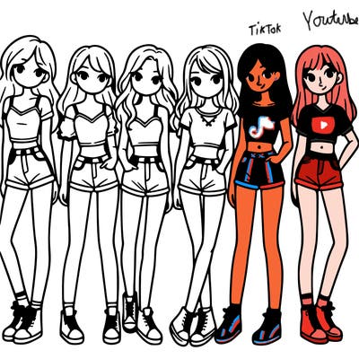 a group of girls wearing crop tops and shorts