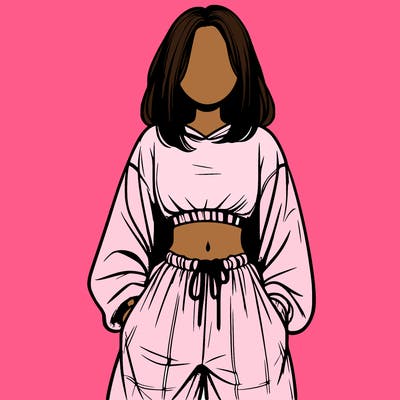 realistic girl faceless with baggy pants and a crop top