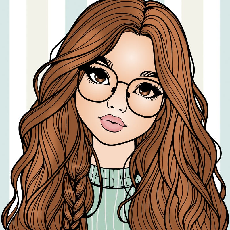 girl with long hair and freckles and glasses realistic