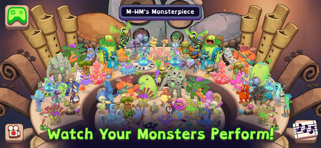 My Singing Monsters Composer - A large orchestra of musical monsters performing together on a stone stage.