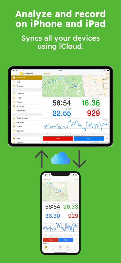 Walkmeter Walking & Hiking GPS - Walkmeter app syncing workout data between iPhone and iPad via iCloud.
