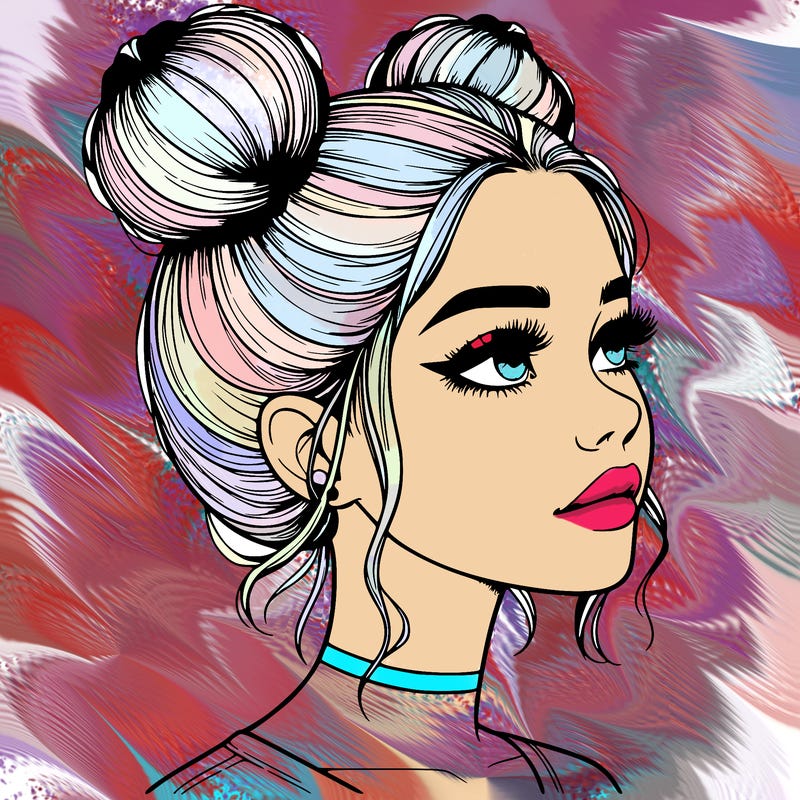 realistic girl with buns on the top of her head