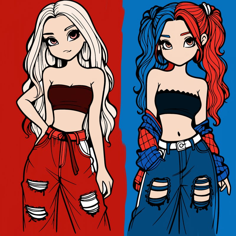 2 girls in crop tops and baggy jeans ripped