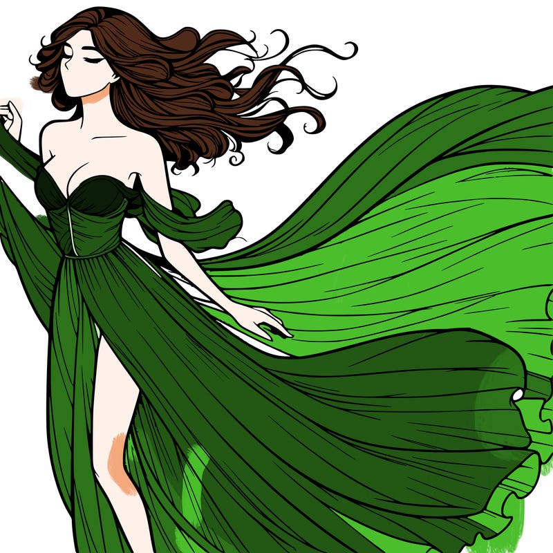 realistic woman in dress flowing the the wind