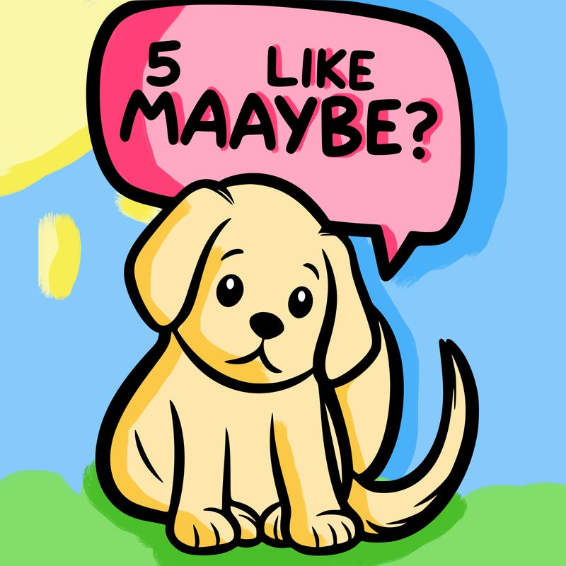 a puppy that says 5 like maybe