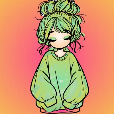 girl with baggy sweatshirt and messy bun