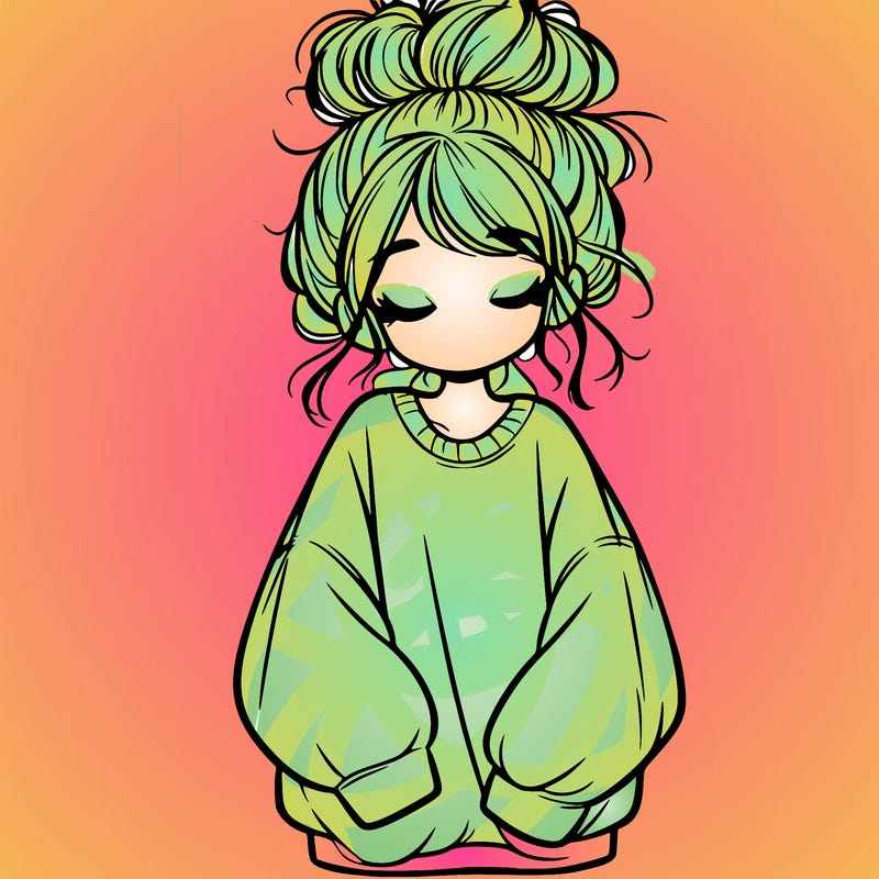 girl with baggy sweatshirt and messy bun