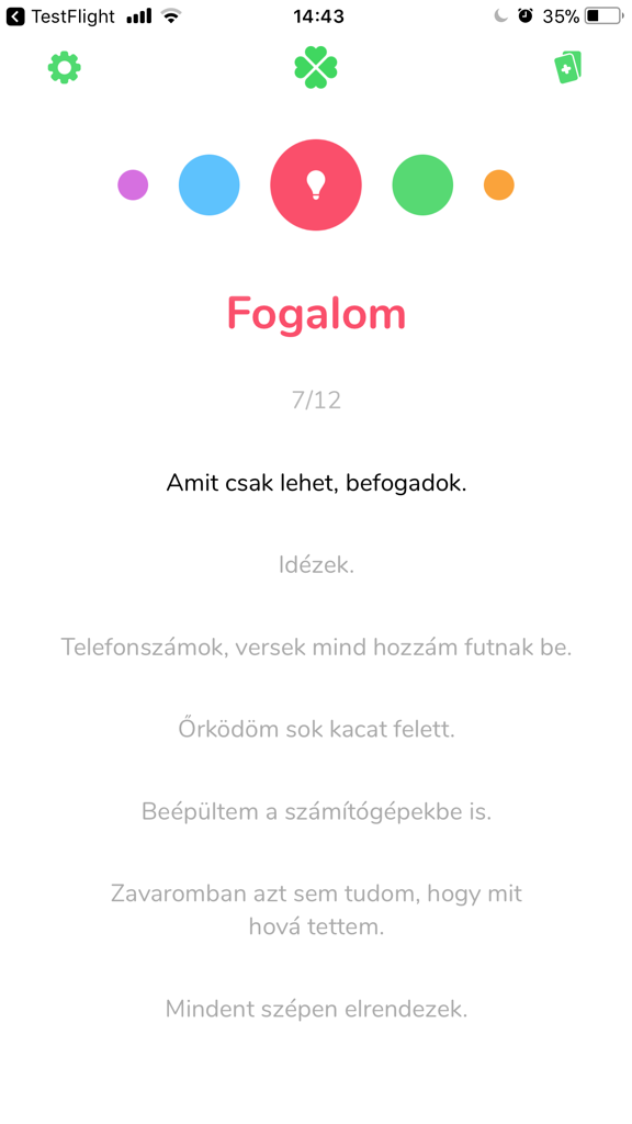 Kérdezz ! Felelek - A gameplay screen from the Kerdezz Felelek mobile app showing Hungarian clues for a word puzzle.