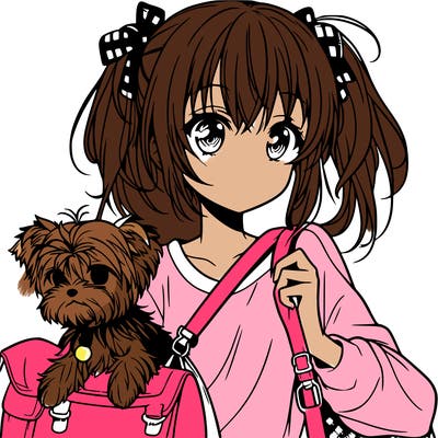 anime girl with yorkie in bag