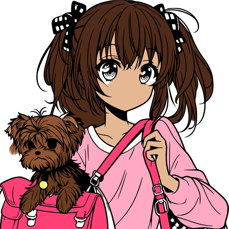 anime girl with yorkie in bag