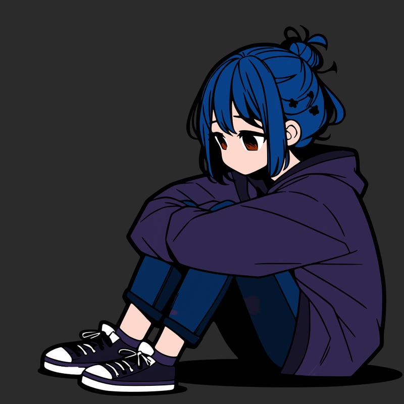 sad anime girl sitting alone