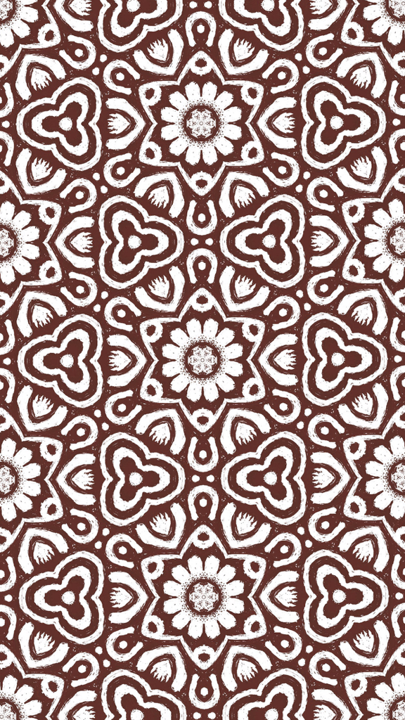 White symmetrical mandala pattern on a dark red background
