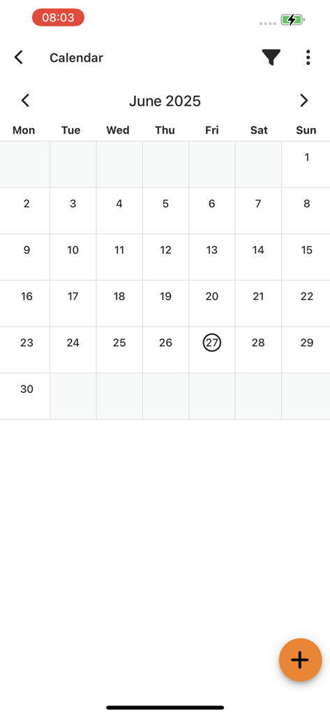 Vue du calendrier dans l'application Moodle montrant les dates de juin 2025