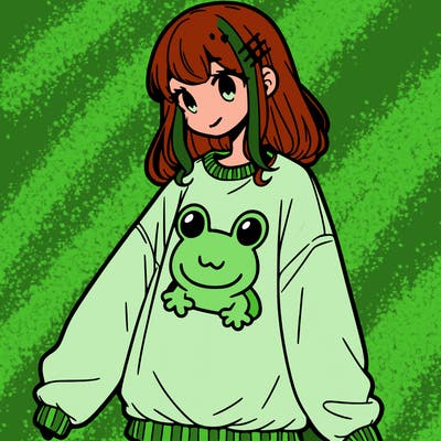 girl wearing frogging sweatshirt