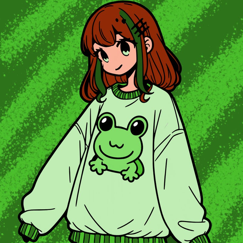 girl wearing frogging sweatshirt