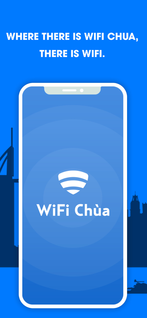WiFi Chùa VIP - WiFi Chua VIP app interface showing the logo and slogan about free wifi access