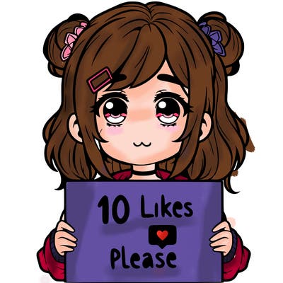 a girl with a sign saying 10 likes please