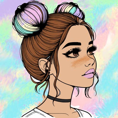 realistic girl with buns on the top of her head
