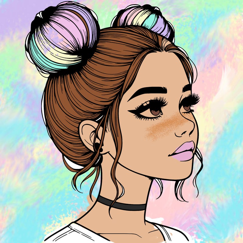 realistic girl with buns on the top of her head