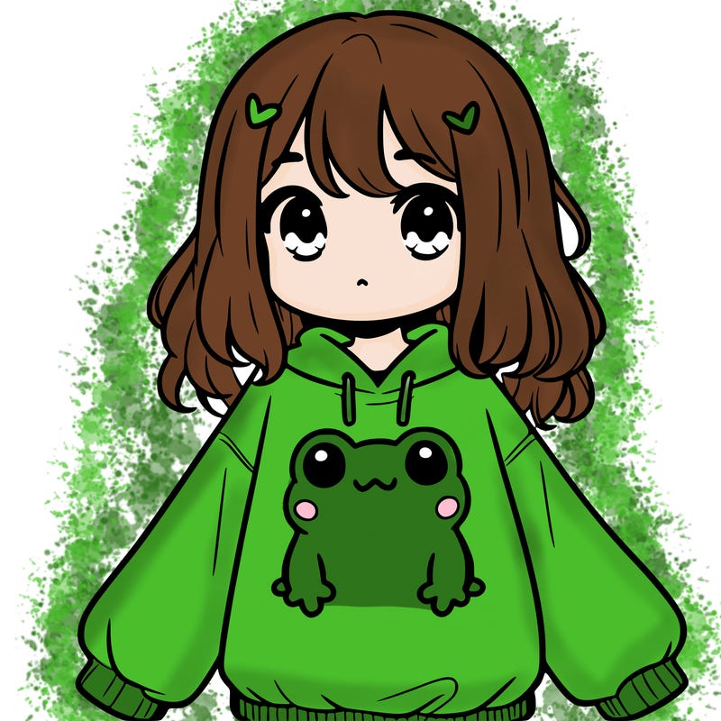 girl wearing frogging sweatshirt