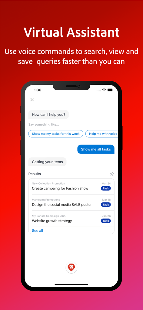 Adobe Workfront - 音声コマンドを使用してタスクを管理するためのAdobe Workfrontバーチャルアシスタントのインターフェース