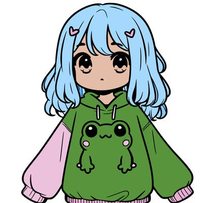 girl wearing frogging sweatshirt