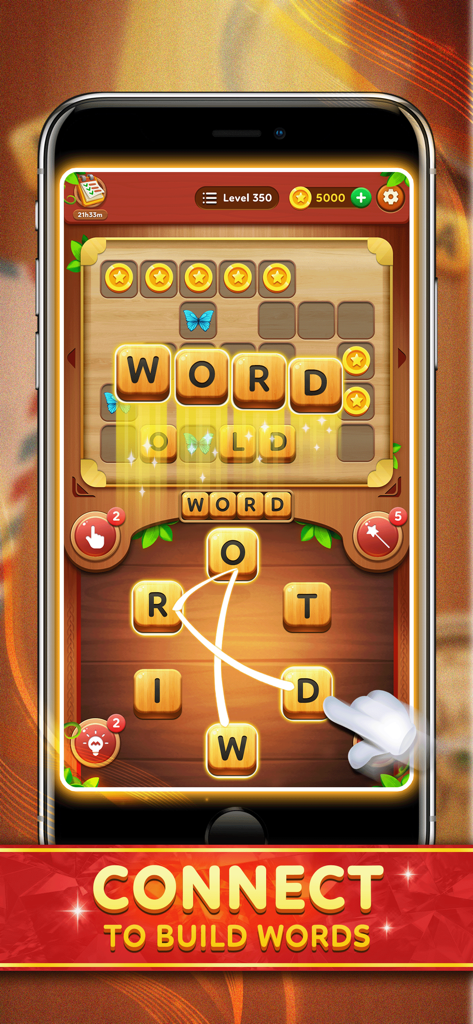 Word Hidden Games - Um jogador deslizando letras para resolver um quebra-cabeça de palavras cruzadas em Jogos de Palavras Escondidas