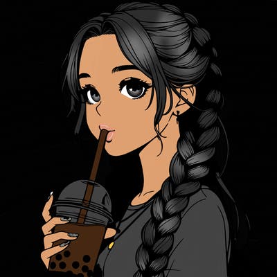 realistic girl with braided hair drinking boba