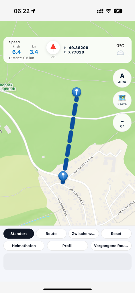 Interfaz de la aplicación Davanci Boat Navi mostrando un mapa de ruta y estadísticas de navegación