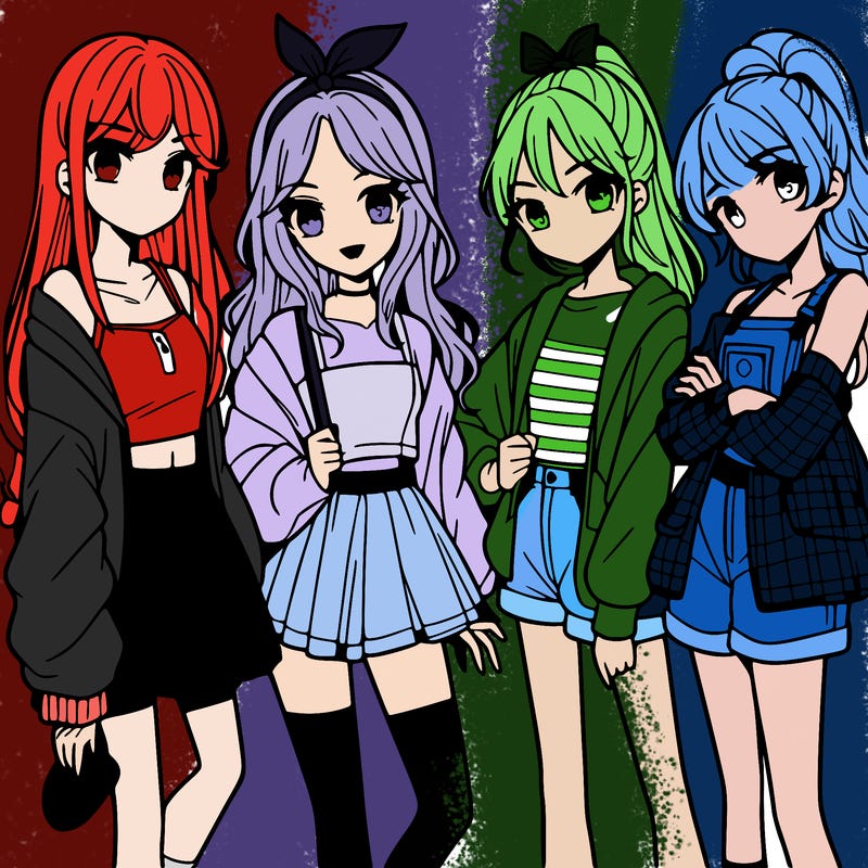 teen manga girls group of 4