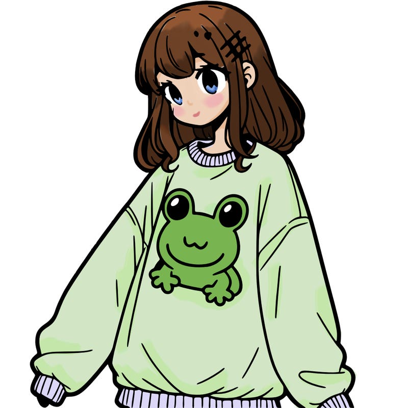 girl wearing frogging sweatshirt