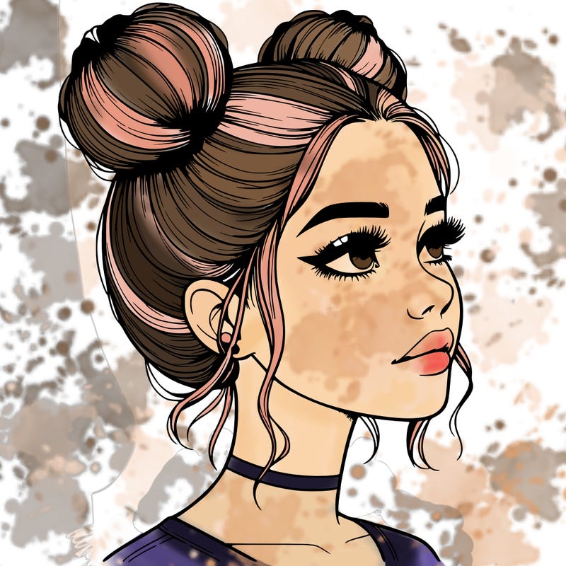 realistic girl with buns on the top of her head