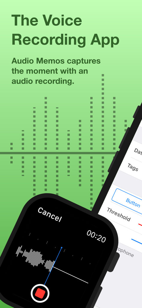 Audio Memos SE: Record Voice - Aplicación de grabación de voz Audio Memos SE en Apple Watch y iPhone