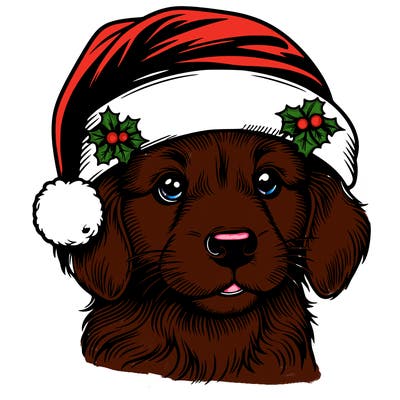 realistic dog wearing a santa hat