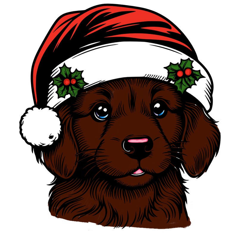 realistic dog wearing a santa hat