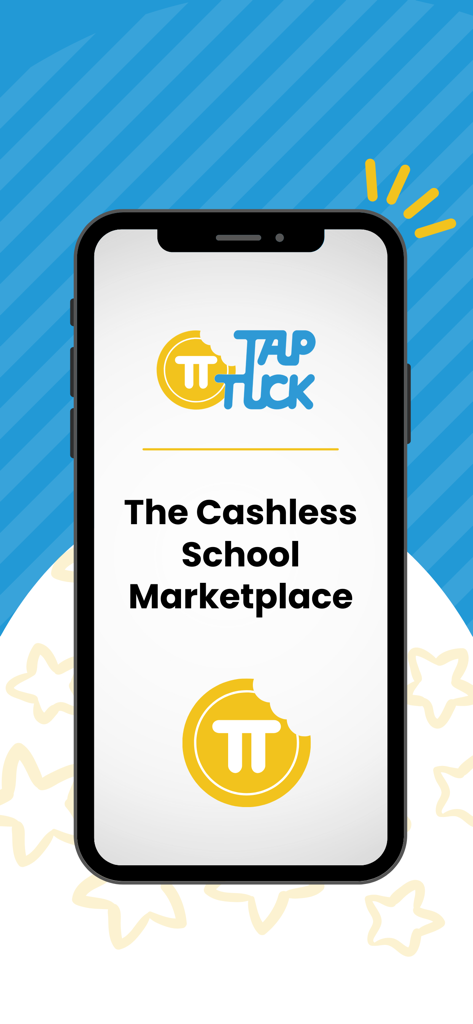 TapTuck smartphone app screen with the slogan The Cashless School Marketplace