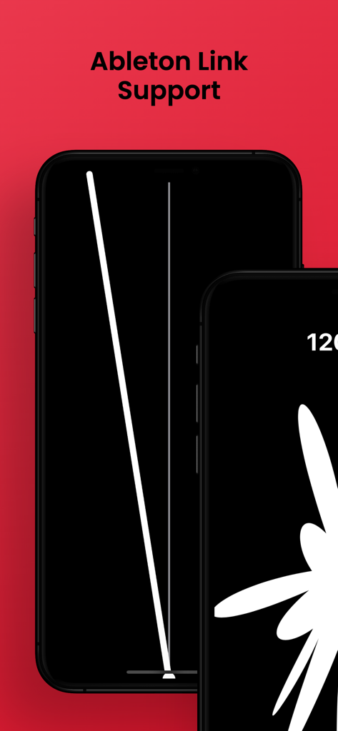 Vetro: Visual Metronome - Vetro Visual Metronome app interface showing Ableton Link synchronization support on two mobile phones