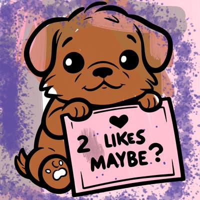 a puppy holding a sign that says 2 likes maybe?