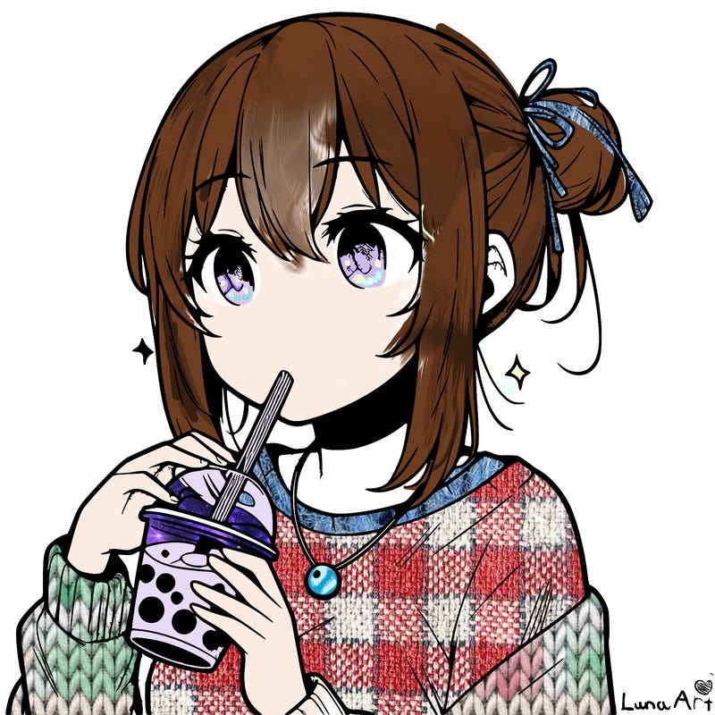 manga character drinking boba