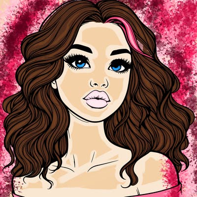 realistic girl with wavy hair and lips