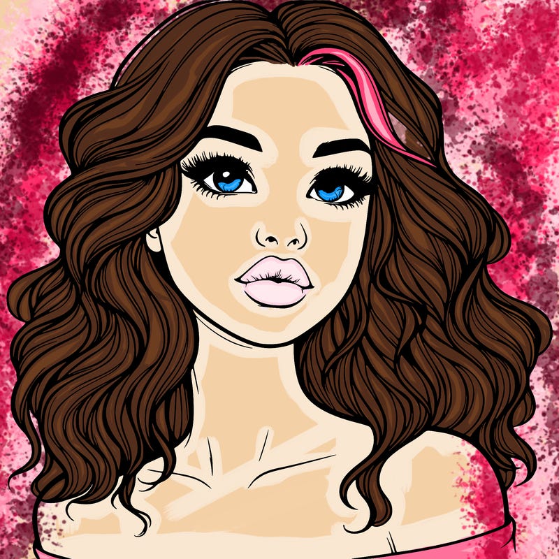 realistic girl with wavy hair and lips
