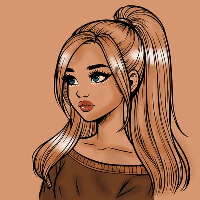 realistic girl with a high ponytail