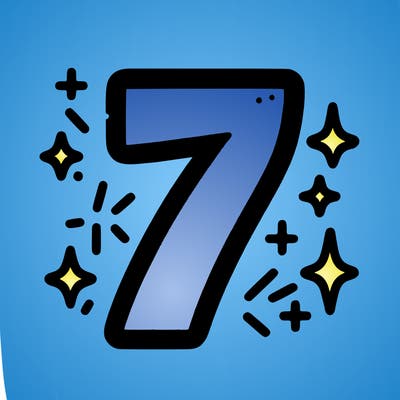 number 7 with sparkles around