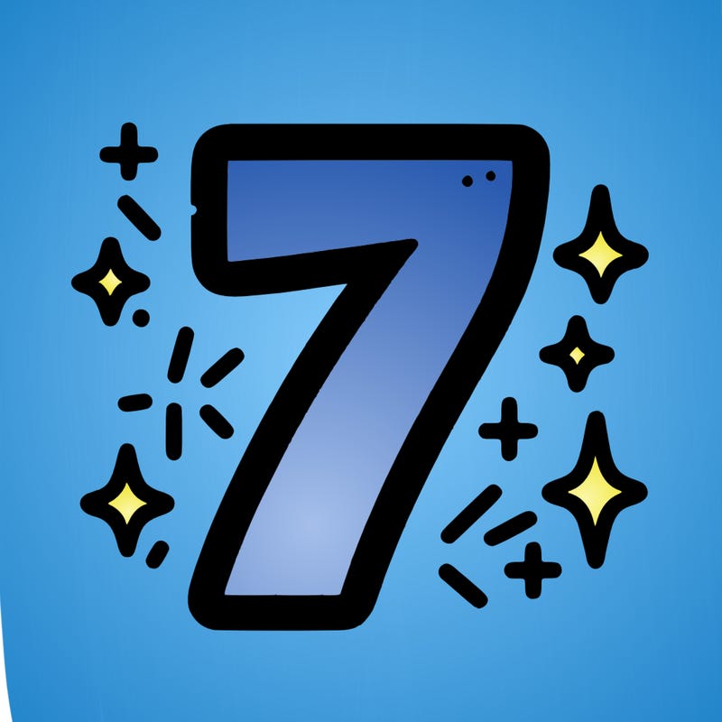 number 7 with sparkles around