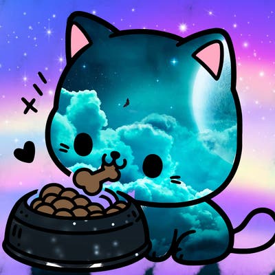 a cute cat eating food