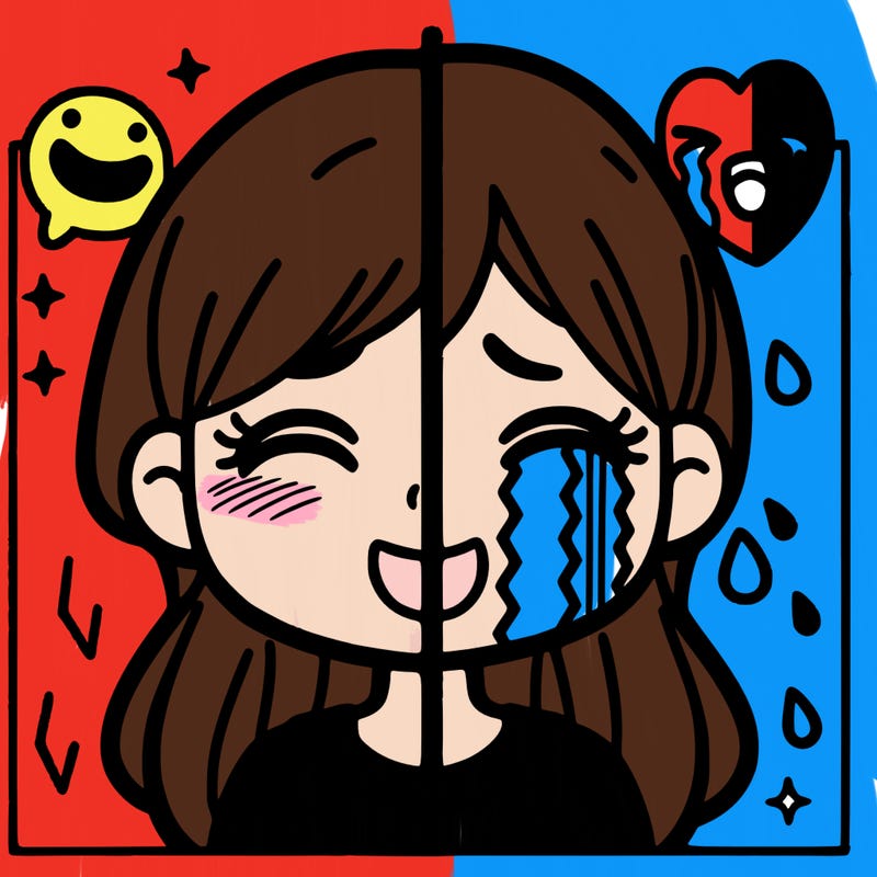 a girl that is smiling on one side and crying on another