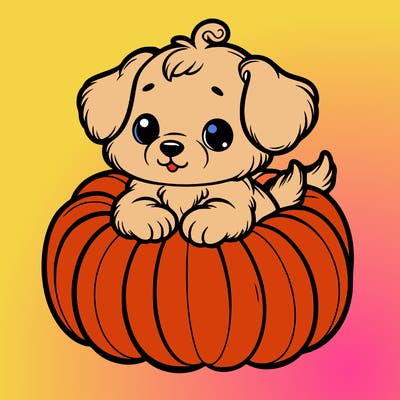 cute little puppy in a pumpkin