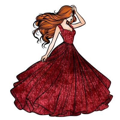 realistic woman with dress flowing in the wind