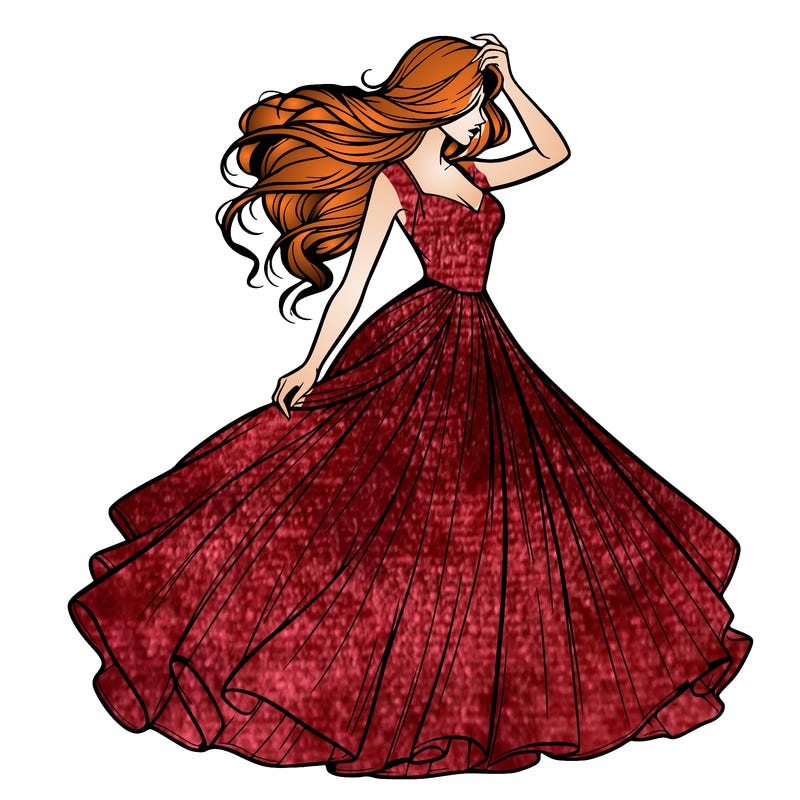 realistic woman with dress flowing in the wind