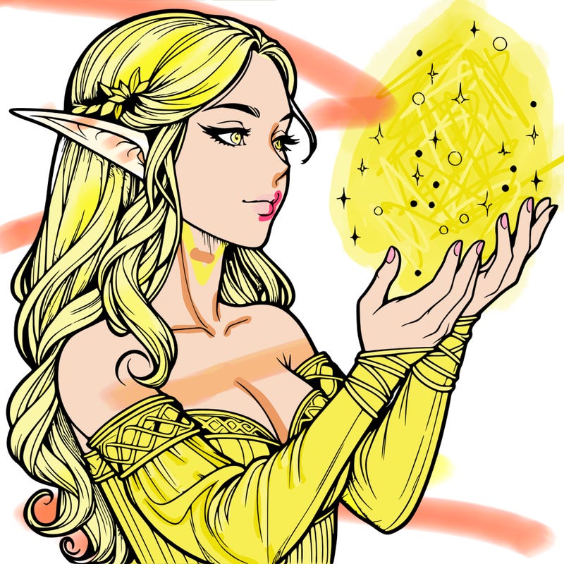 realistic elf girl doing magic